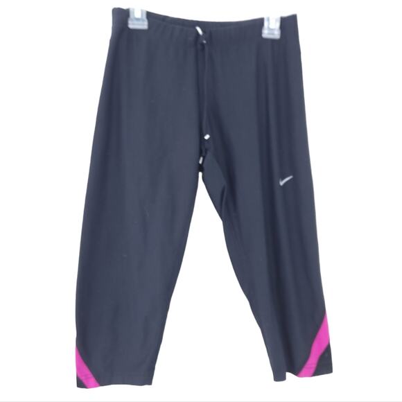 Nike Running Capri Crop Pants Small Black Pink Athletic Workout Gym, Back Pocket - Picture 1 of 4